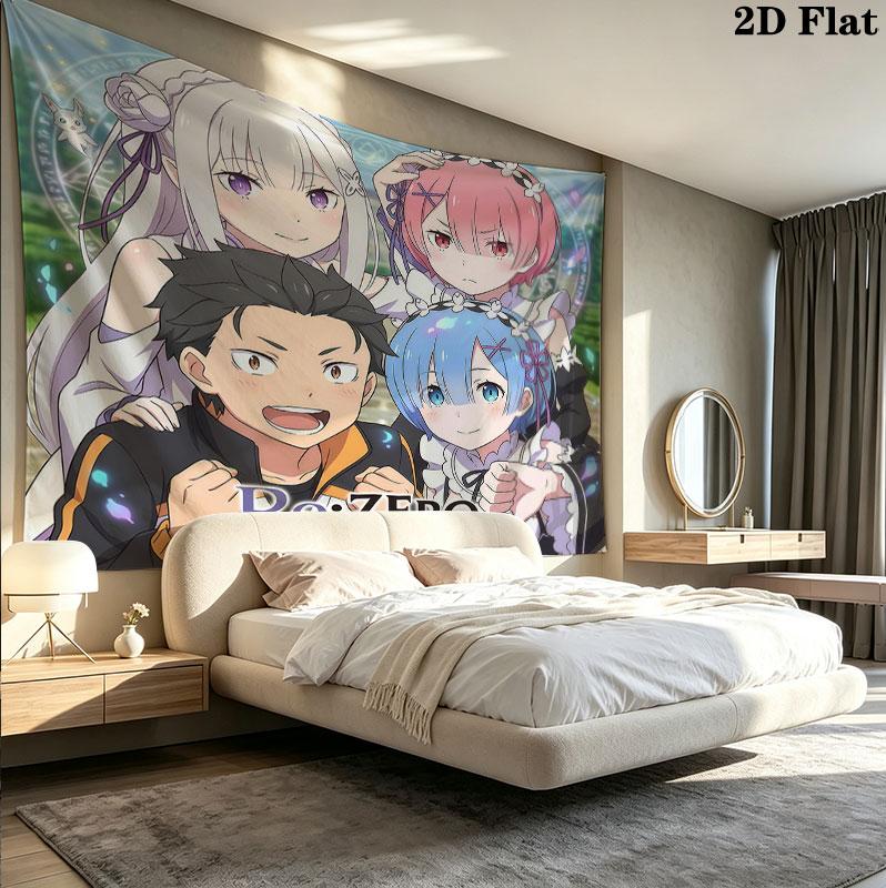 Re Zero Настенный Гобелен Эстетичный Настенный Подвес Печатная Тканевая Покрывало Декоративные Гобелены Для Спальни Гостиной Домашний Декор