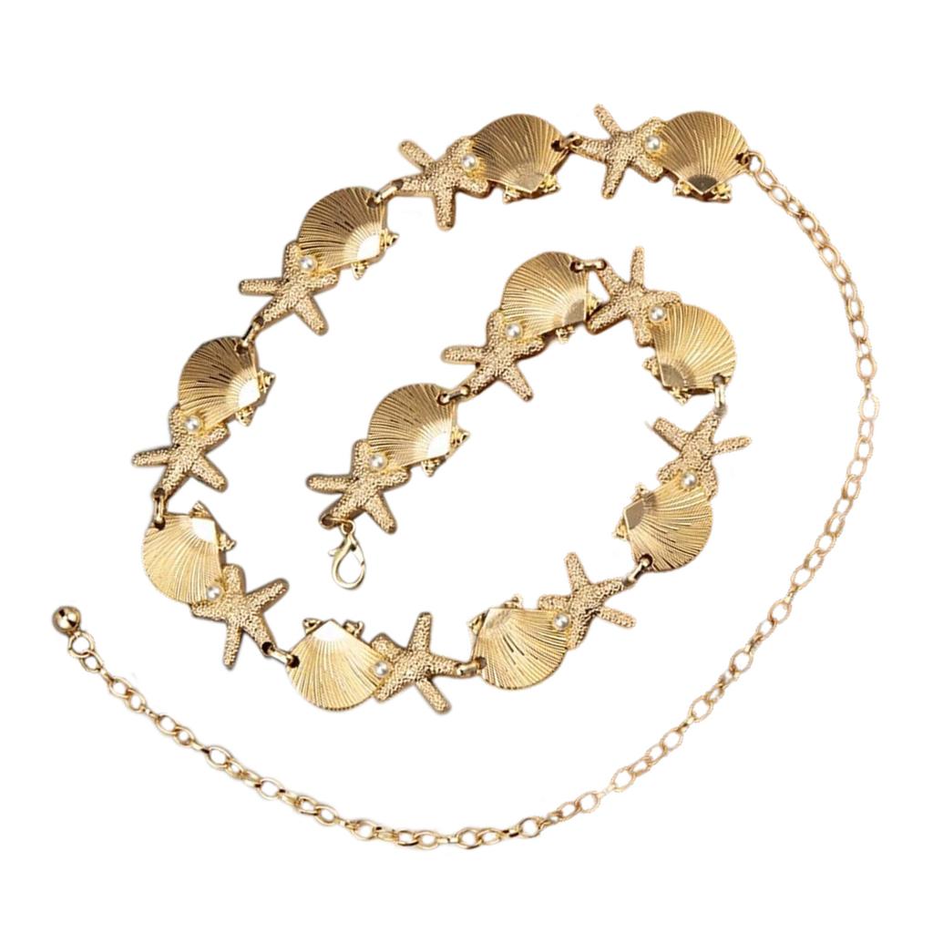 Unique Metal Shell Pearls Starfish Waist Chain Body Jewelry for Young Women Lady Girls Ocean Inspired Accessories