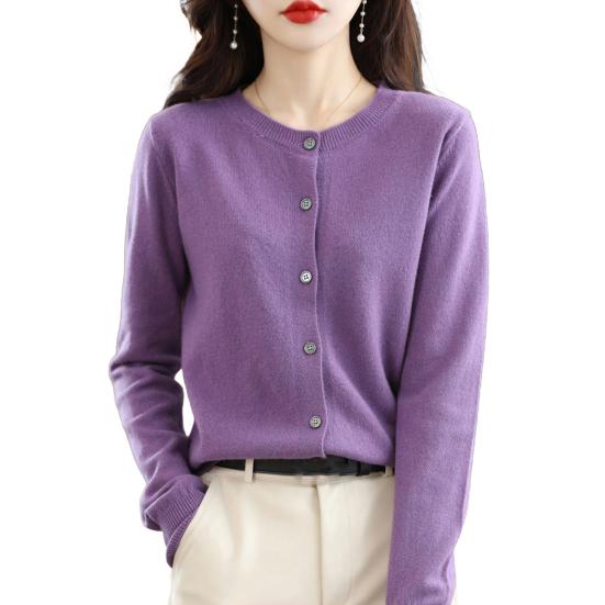 Женский свитер кардиган круглый вырез длинный рукав имитация кашемира свитер пальто пуговицы планка вязание верхняя одежда