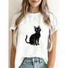 Белая футболка с принтом черного кота для повседневной носки