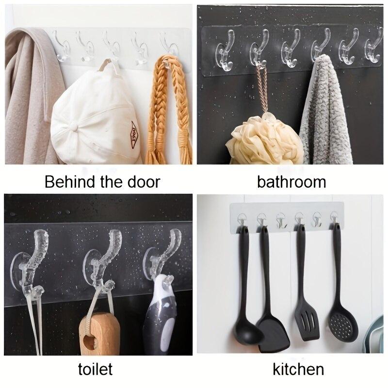 Прозрачные 6-рядные крючки без следов Прочные крючки Липкие задние крючки для подвешивания полотенец, одежды и пальто Аксессуары для ванной