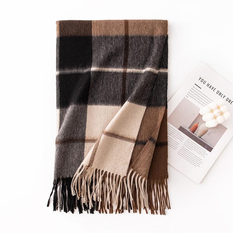 Japanese High End Pure Cashmere Plaid Scarf Shawl Dual Purpose Autumn and Winter Fashion Warm Neck Protection Couple Large Scarf