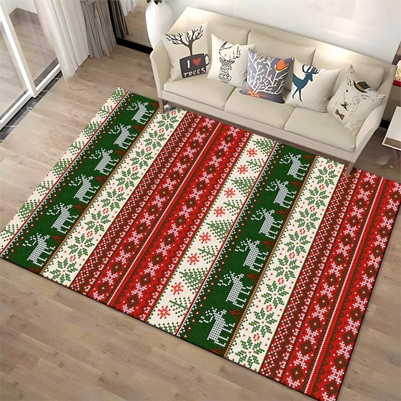 Festive Deer Pattern Rug Non-slip rug suitable for living room and bedroom sofas
