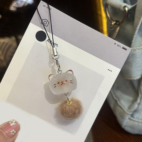 Брелок Подвеска Смола Кот Плюшевый Шар Декор Подвеска для Телефона Ключи Сумки Сотовые Телефоны Держатель для Ключей Модный Аксессуар