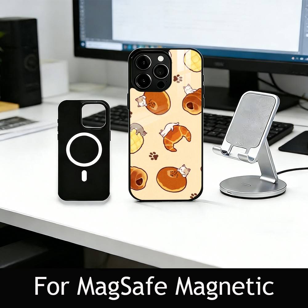 Cute Bread Illustration Phone Case For iPhone17,16,15,14,13,12,11 Plus,Pro Magnetic with Magsafe Wireless Charging