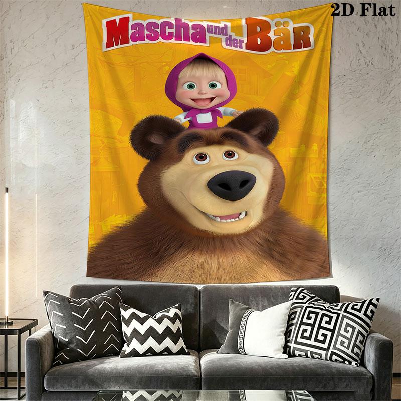 Masha & Bear Wall Hanging Printed Fabric Blanket Decorative Tapestries for Bedroom Living Room Home Decor