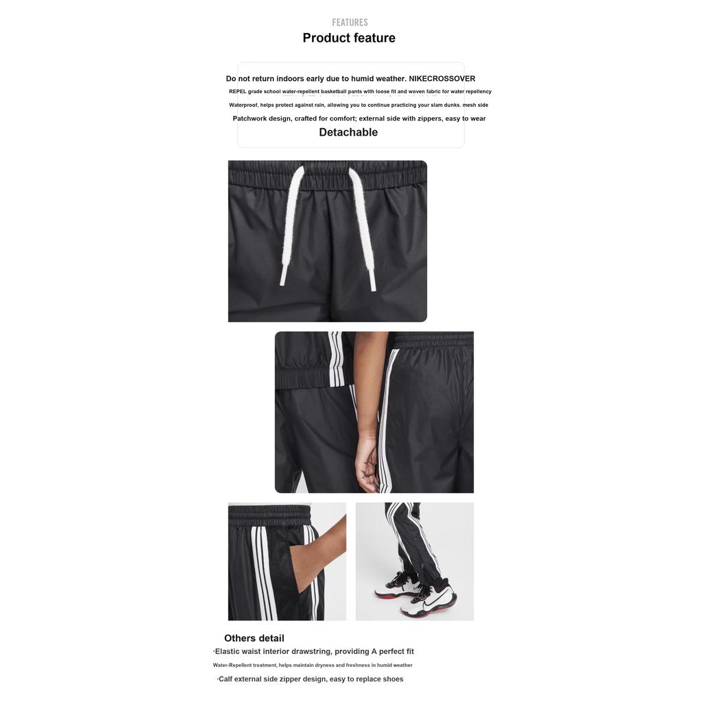 Nike Свободные водонепроницаемые дышащие баскетбольные повседневные брюки Crossover Repel, детские брюки черного цвета FZ5237-010