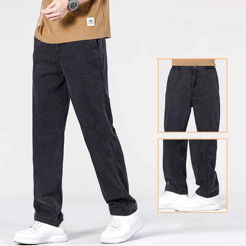 Летние джинсы, мужские классические тонкие лиоцелловые ткани, прямые повседневные брюки, мягкие джинсовые брюки, кофейно-синий, серый цвет