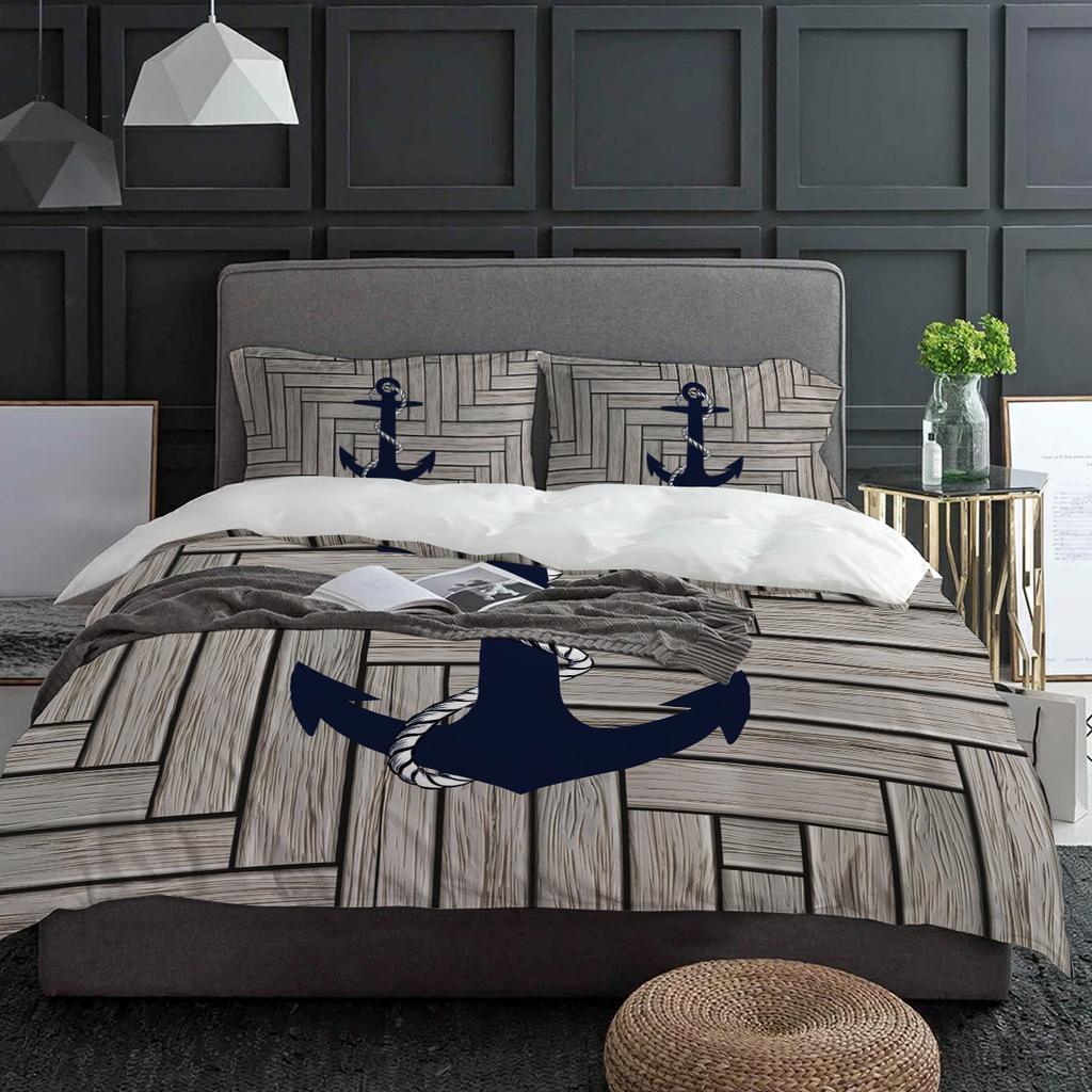 Текстура дерева Морской якорь Пододеяльник Комплект постельного белья Домашний текстиль Покрывало Наволочки Спальня Двуспальный комплект постельного белья Без простыни