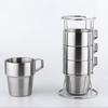 Shangqi Stainless Steel Matte Coffee Cups with Holder - Set of 2 (300ml Each)