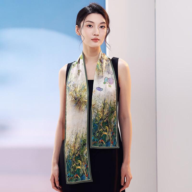 Da Vinci Code Silk Scarf for Women Mulberry Silk Satin Square Scarf Ribbon Mother's Day Birthday Gift Floral Greenn