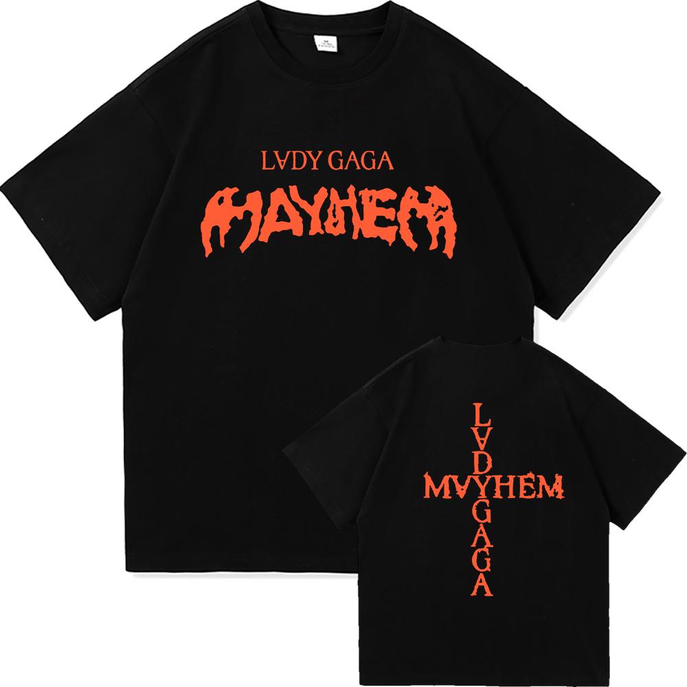 Футболка Lady Gaga Mayhem 2025 Новый Альбом Мода Мужская Летняя Ретро Харадзюку Высококачественная Одежда Хлопок Фан Футболка