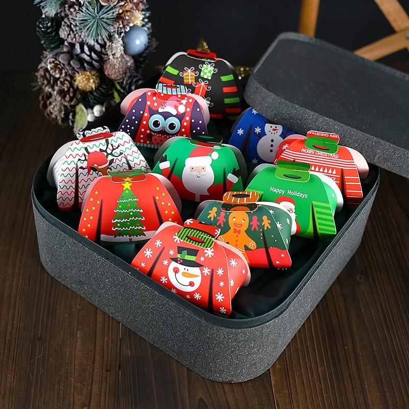12Pcs 2024 Merry Christmas Cartoon Sweater Christmas Candy Box Kids Chocolate Gift Packaging Box Decor Year Party Supplies