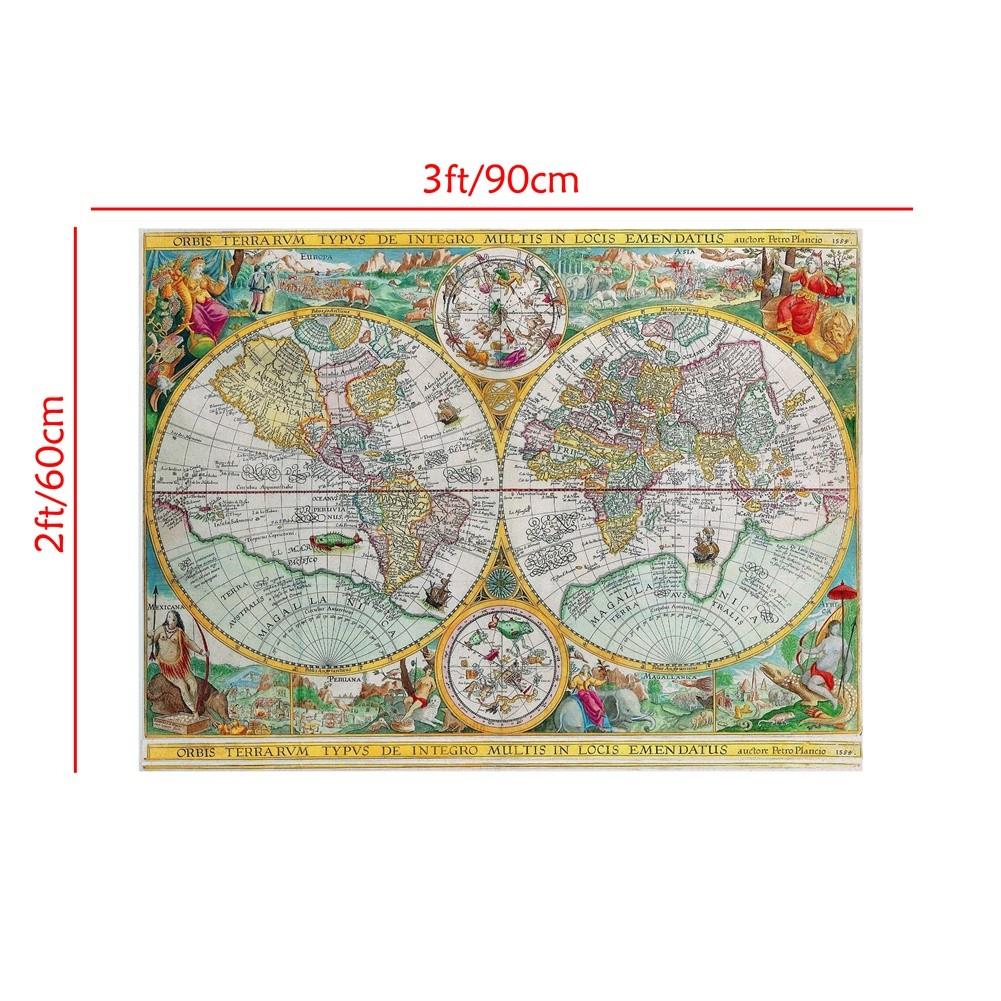 Vintage World Map Posters and Prints Wall Map Home Decor,Study,Geographical Tools,Tourism/Education Tools