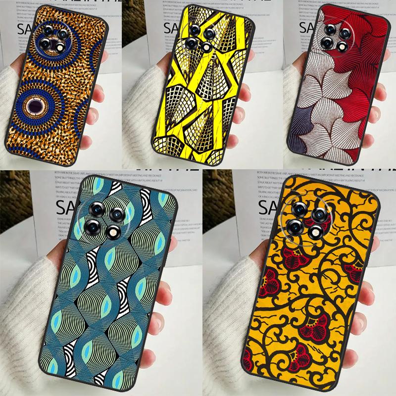 African Wax Pattern Fabric Case For OnePlus 10T 10R 12R 9R 8T 12 11 9 10 Pro Nord CE 2 3 Lite CE4 2T N10 N20 N30 Cover