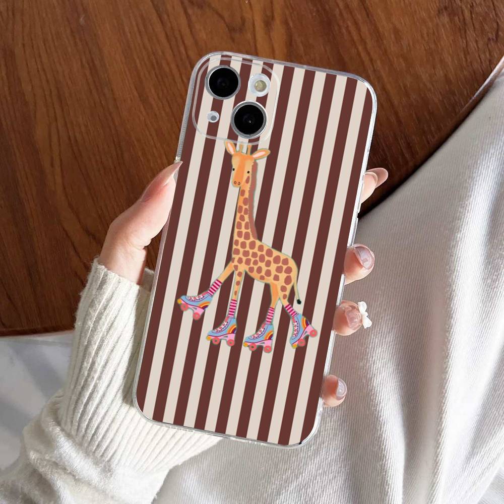 Cute Green And White Plaid Animal Phone Case For iPhone 17 16 15 14 13 11 12 Pro Max Mini Plus Shockproof Transparent Soft TPU