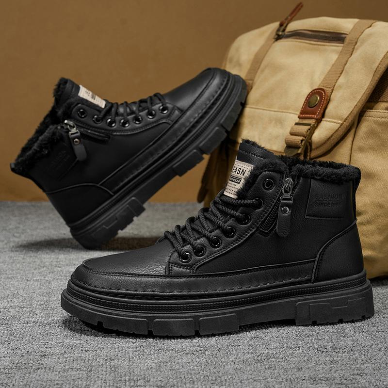 Роскошный бренд Мужские ботильоны Кожаные Мужские Деловые Хлопковые Ботинки Зимние Теплые Снежные Ботинки с Мехом Нескользящие Высокие Рабочие Ботинки