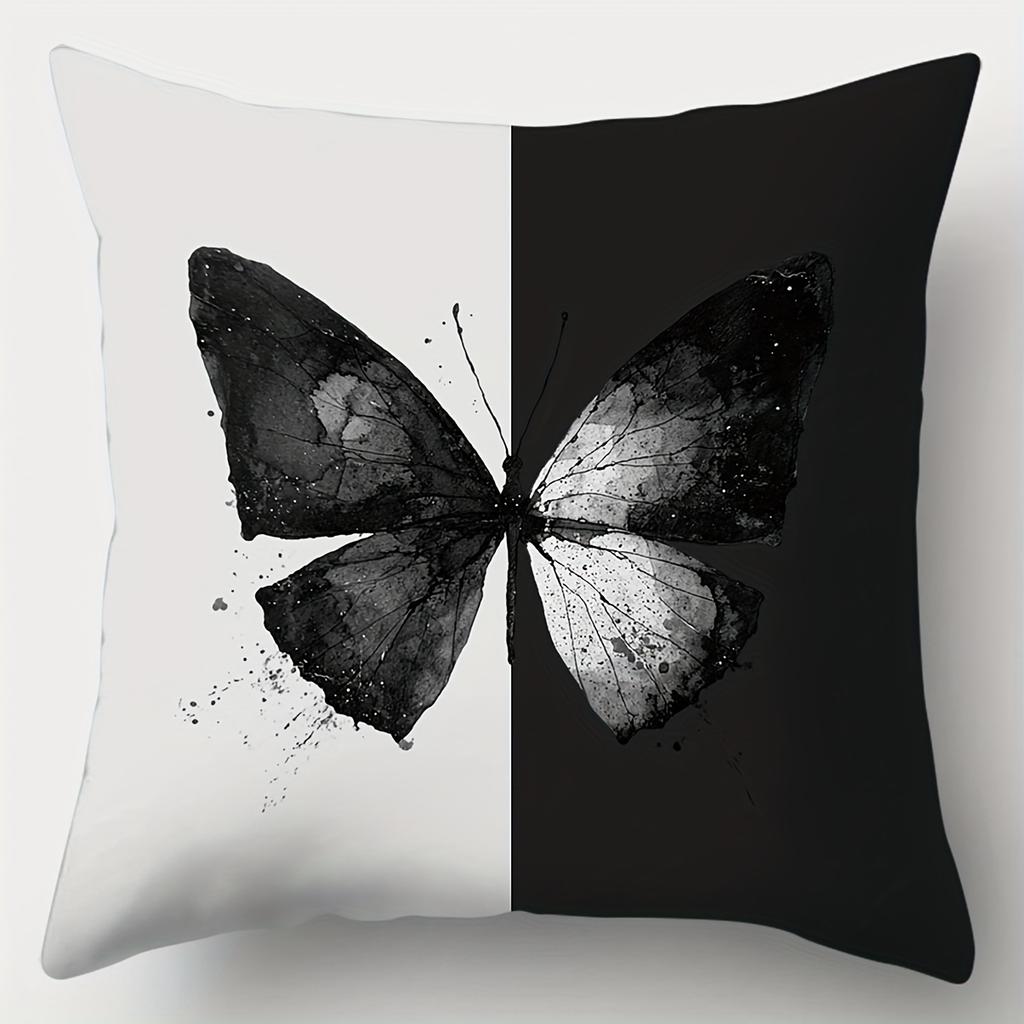 4Pcs, Pillowcase, 2D Flat Printing, Black And White Tones, Butterfly Theme, Suitable For Daily Gatherings, Holiday Activities, M