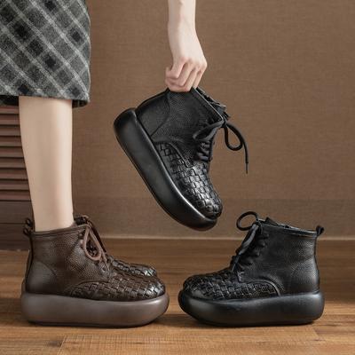 Хлопковая обувь, женские утепленные ботинки, ретро и простые ботильоны на толстой подошве, теплые зимние ботинки