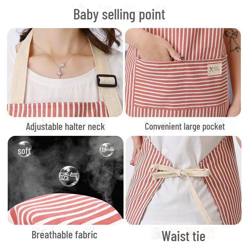 "Модные полосатые хлопково-льняные фартуки": Дышащая рабочая одежда для кухни и дома"