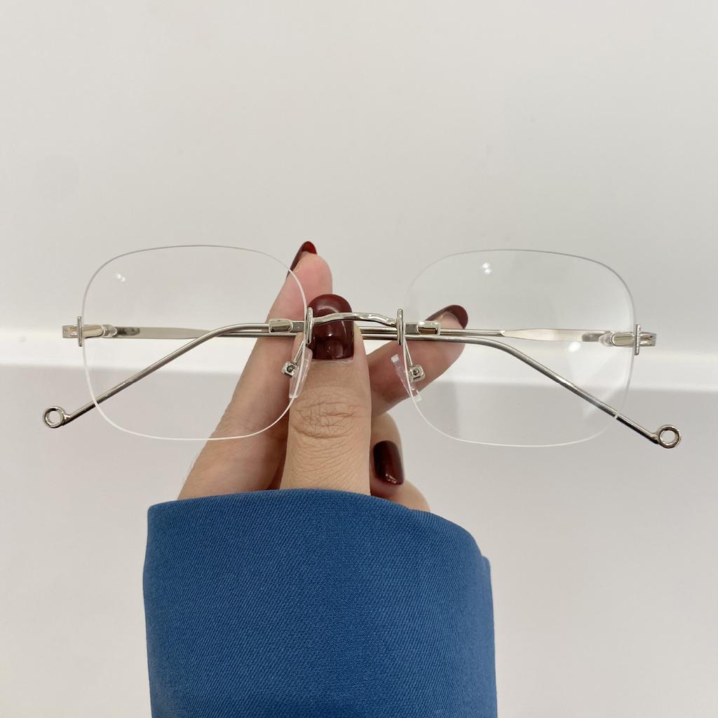 Frameless Ultra Light Myopia Glasses For Women'S Retro Anti Blue Near Sight Eyeglasses Metal Frame Square Small Frame Eyewear