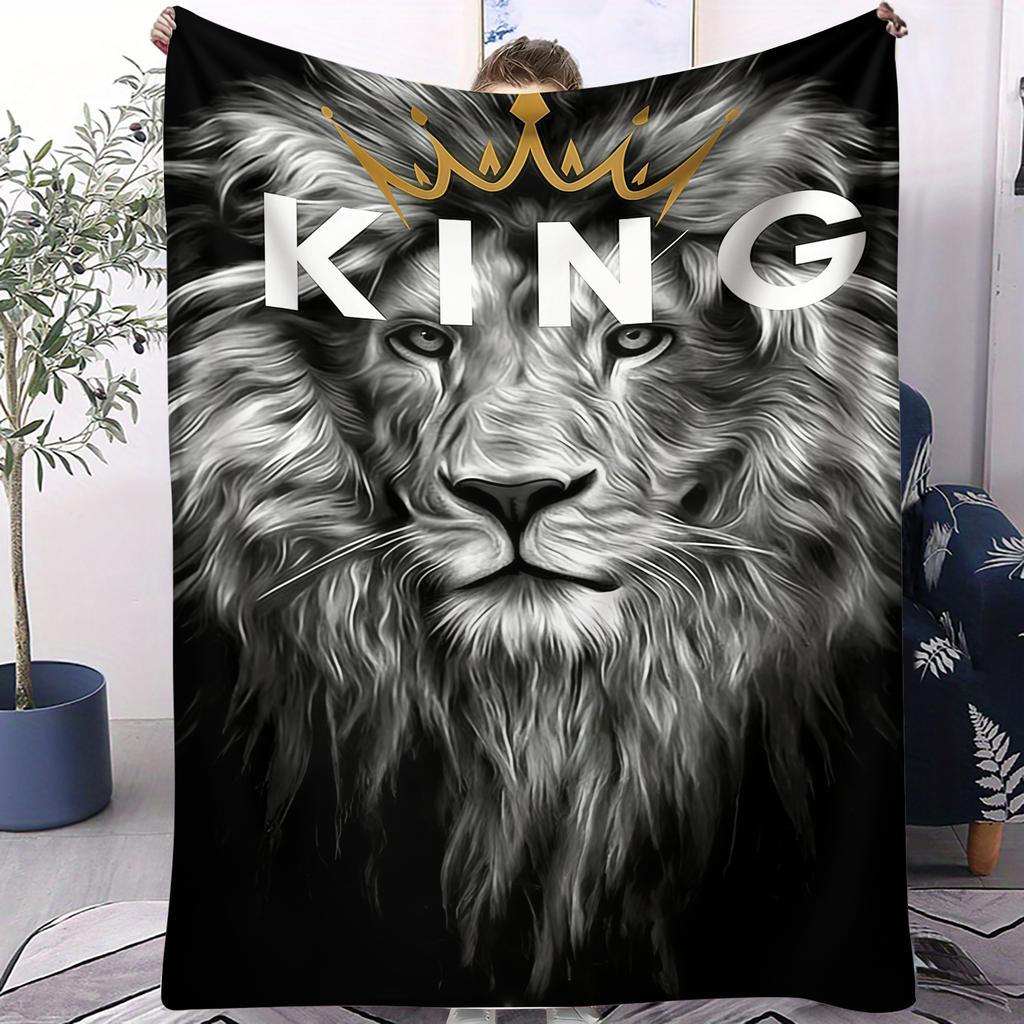 Lion Cool Animal Printed Blankets Soft Cozy Flannel Blanket for Home Sofa Couch Bed Travel AllSeason Portable Picnic Blanket