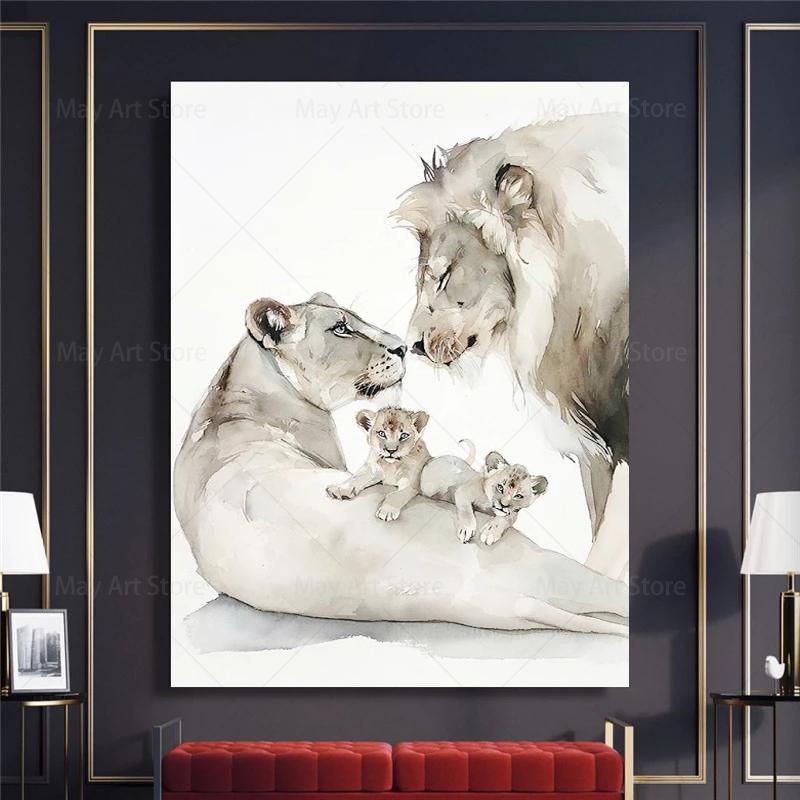 Современные животные любящий лев семья холст картины плакаты печатает настенные художественные картины для гостиной украшения стены дома Cuadros