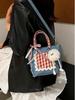 Korean Style Plaid Lace Bucket Handbag - Cute Bow Crossbody