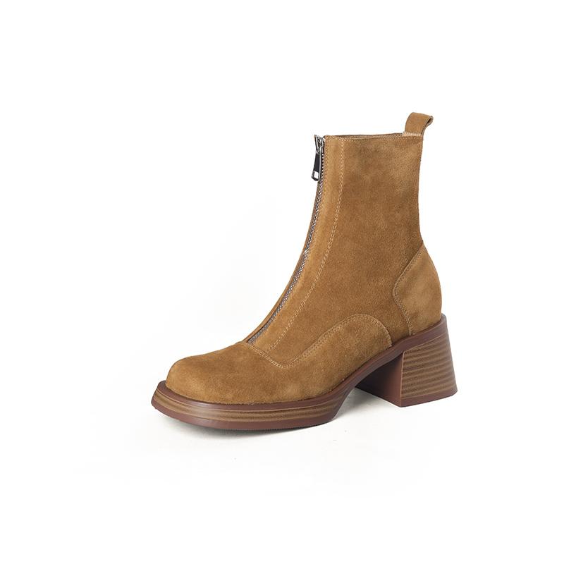 Осенне-зимние женские ботильоны на молнии, офисные женские лаконичные туфли на толстом каблуке с острым носком, женские короткие сапоги из коровьей замши