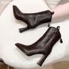 Модные ботильоны на высоком каблуке, женские кожаные туфли с острым носком, элегантные туфли-лодочки для женщин, зима 2024, тренд, готическая мода, зимние короткие ботинки Mujer