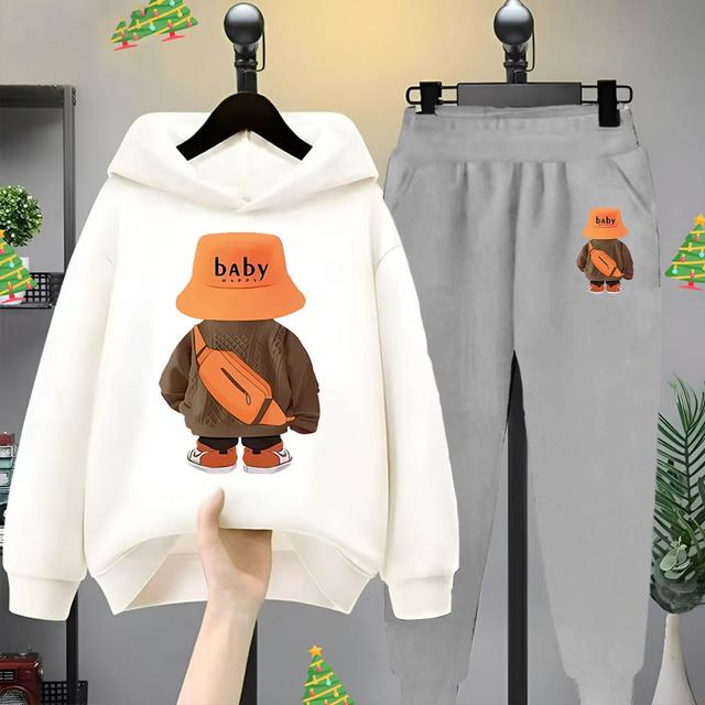 Оранжевая шапка рыбака Bear для мальчиков и девочек, детская толстовка с капюшоном и длинными рукавами, модный комплект детской одежды для отдыха на весну и осень