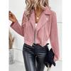 Autumn and Winter New European and American Suit Collar Fashion Zip-up Pink Jacket Long Sleeve Short Outerwear Deerskin Velvet Top 6 Colors