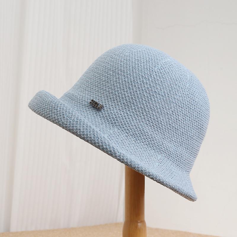 Curled hat women's spring summer light and breathable sunscreen visor knitted bucket hat versatile washbasin hat