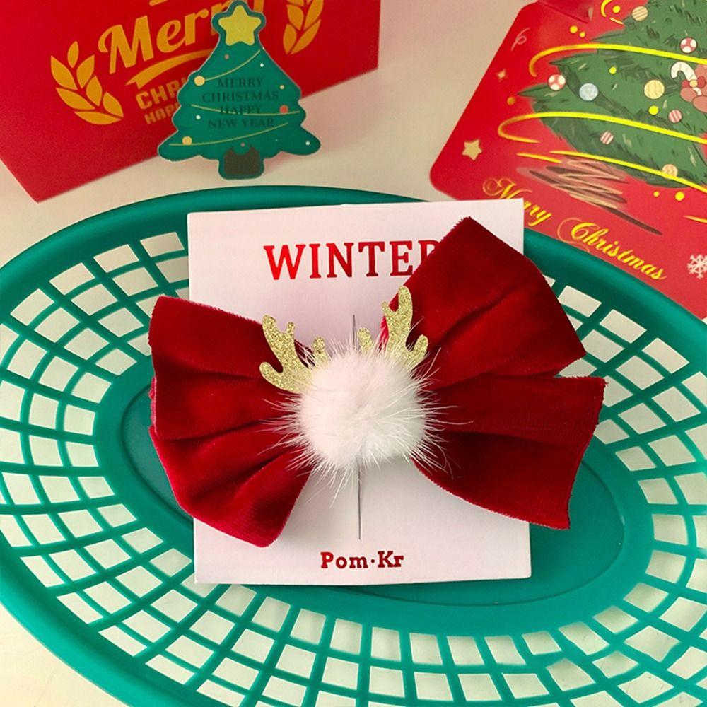 Cute Christmas Accessories Exquisite Bow Ribbon Barrettes Bow Christmas Deer Hairpin  Children
