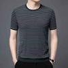 Летняя трикотажная футболка, мужская мода, полосатая, с короткими рукавами, повседневная, тонкая, в корейском стиле, с круглым вырезом, для молодежи и людей среднего возраста