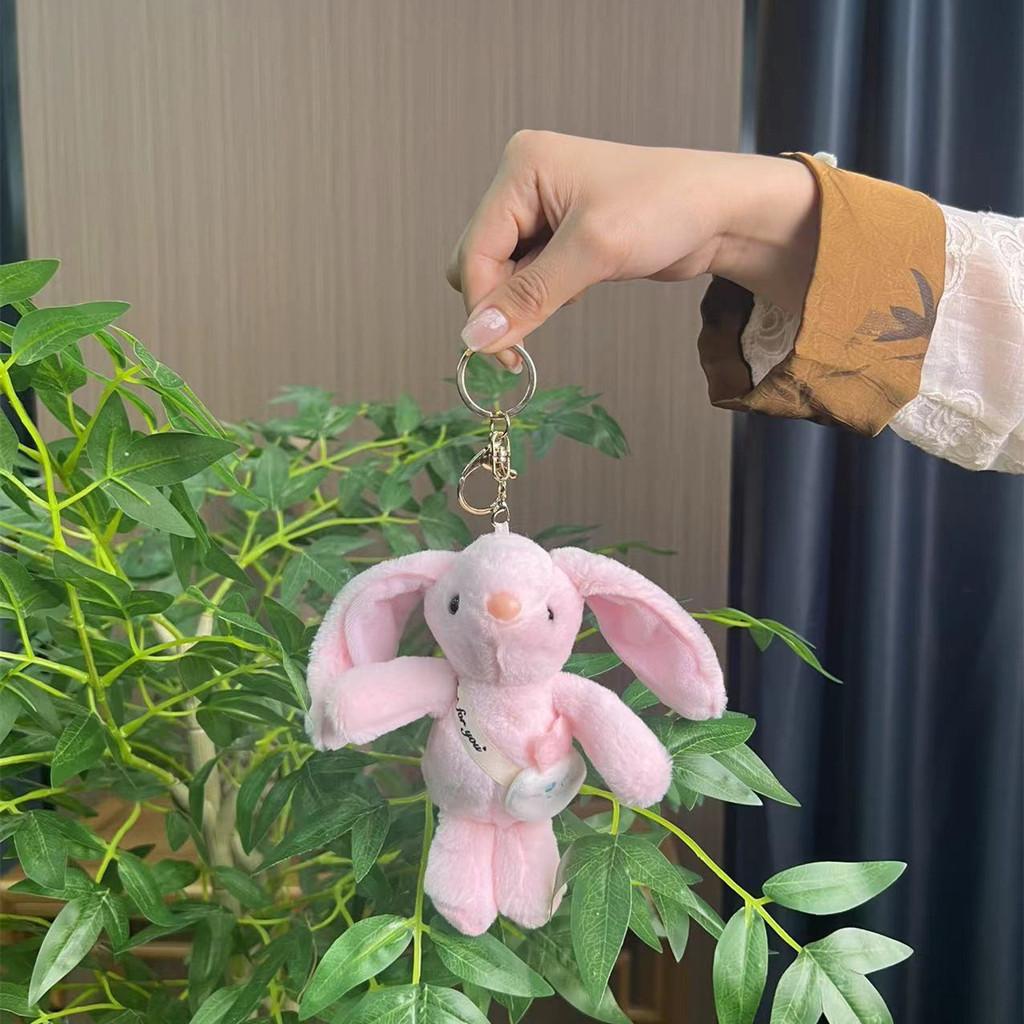Longeared Delightful Bunny Plush Toy In Pink White And Brown For Keychain Stylish