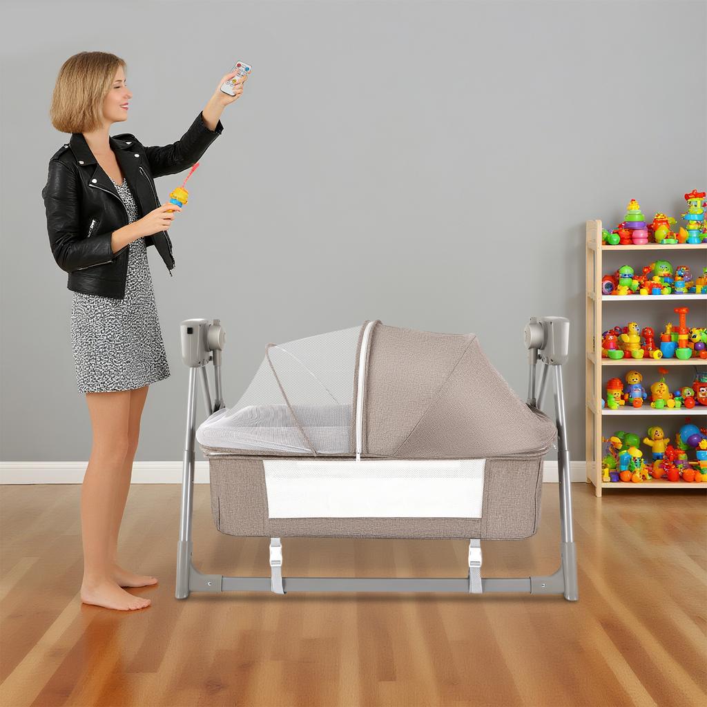 Электрическая колыбель-качалка для младенцев с навесом и пультом дистанционного управления, Автоматическая кроватка-люлька с качанием, Спальное место для младенцев, 5 регулируемых скоростей