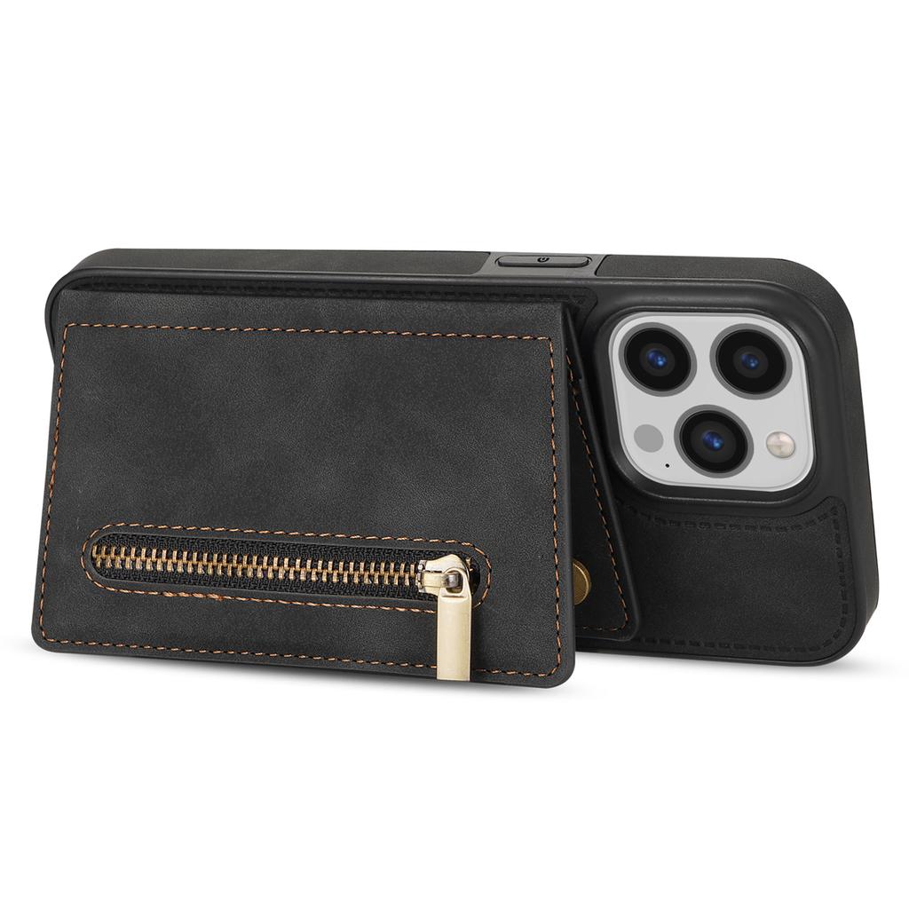 Чехол для iPhone 16 Pro с карманом на молнии, кошельком и подставкой, защитная накладка для телефона