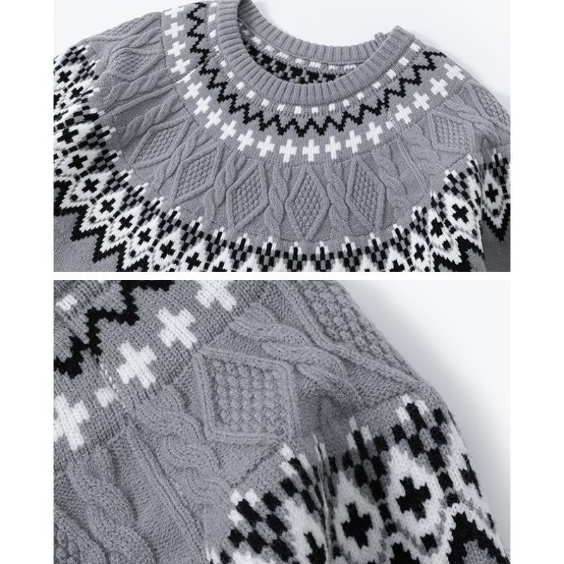 Long Sleeves Sweaters Unisex Sweater Section of The Autumn Winter Retro Floral Pattern Loose Round Neck Design Sense of The Bottoming Knitwear Tops