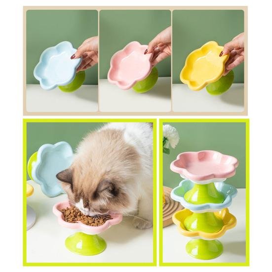 Керамические приподнятые миски для кошек с цветочным дизайном, приподнятая миска для корма и воды для кошек, маленькая миска для кормления кошек и маленьких собак