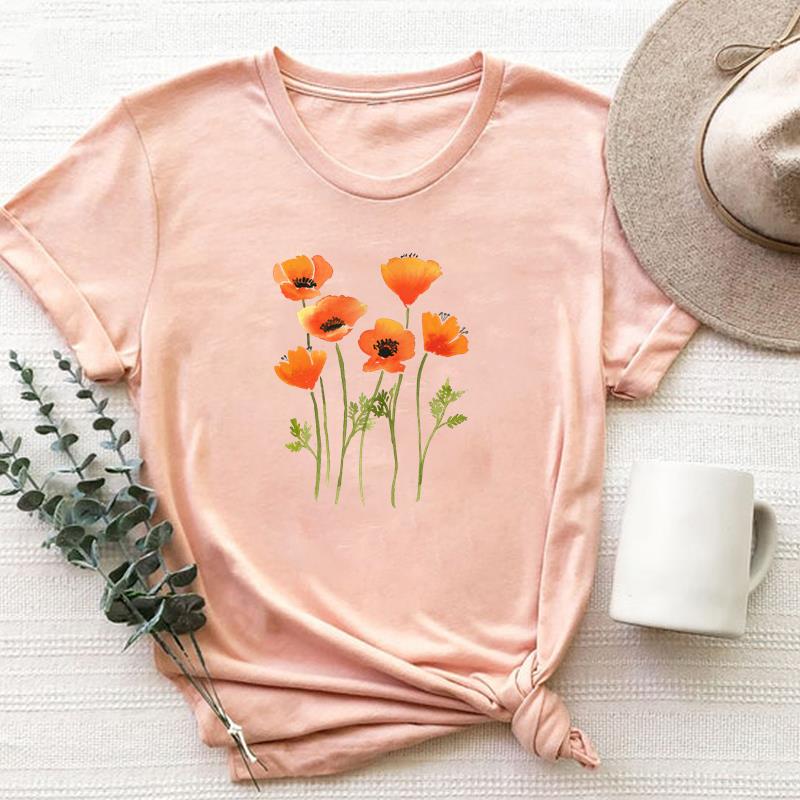 (Азиатский размер)Одежда Повседневная книга Цветочный тренд Прекрасная футболка с короткими рукавами 90-х годов Модная футболка Женская женская футболка с принтом