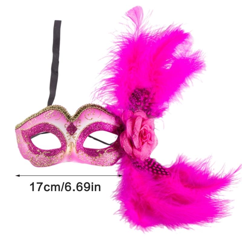 Feather Masquerade Mask with Flower for Women, Masquerade Half Face Mask Feathered Eyemask for Halloween Party Dress up
