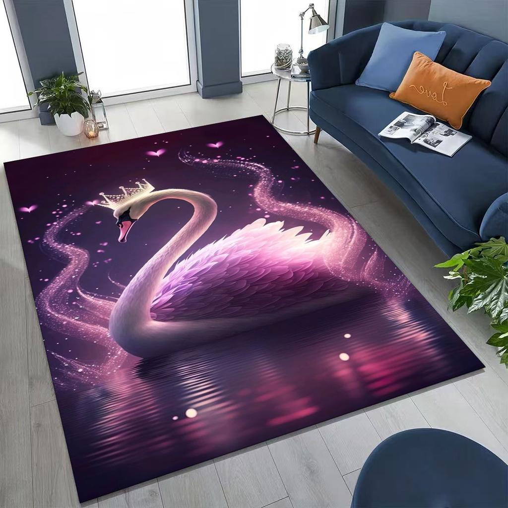 Ковер Мультфильм Искусство Лебедь Мечты Любви для Спальни Гостиной Дивана Домашний Декор Придверный коврик, Большой Детский Игровой Нескользящий Напольный Коврик Подарок