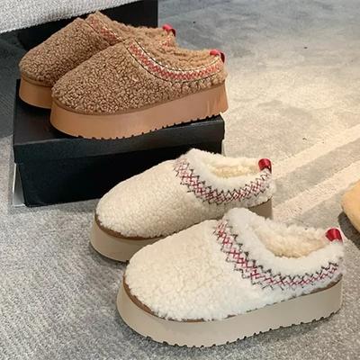 Новые теплые ботильоны на меху, женские тапочки на платформе, плюшевые вьетнамки, зимняя хлопковая обувь для женщин, фирменный дизайн, зимние боты