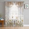 Rustic Vintage Tulips Flowers Window Tulle Curtains For Living Room Kitchen Modern Window Treatments Voile Curtains
