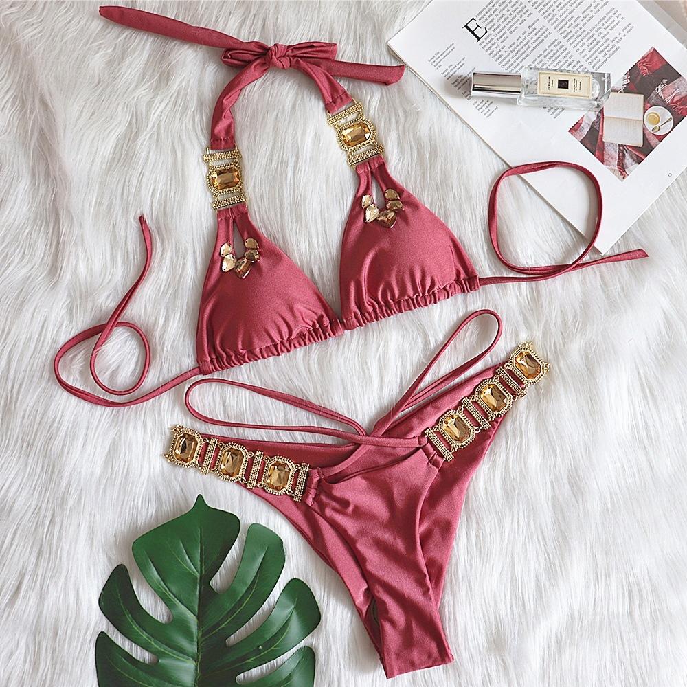 New bikini sexy crystal diamond swimsuit, bandage split retro swimsuit, women