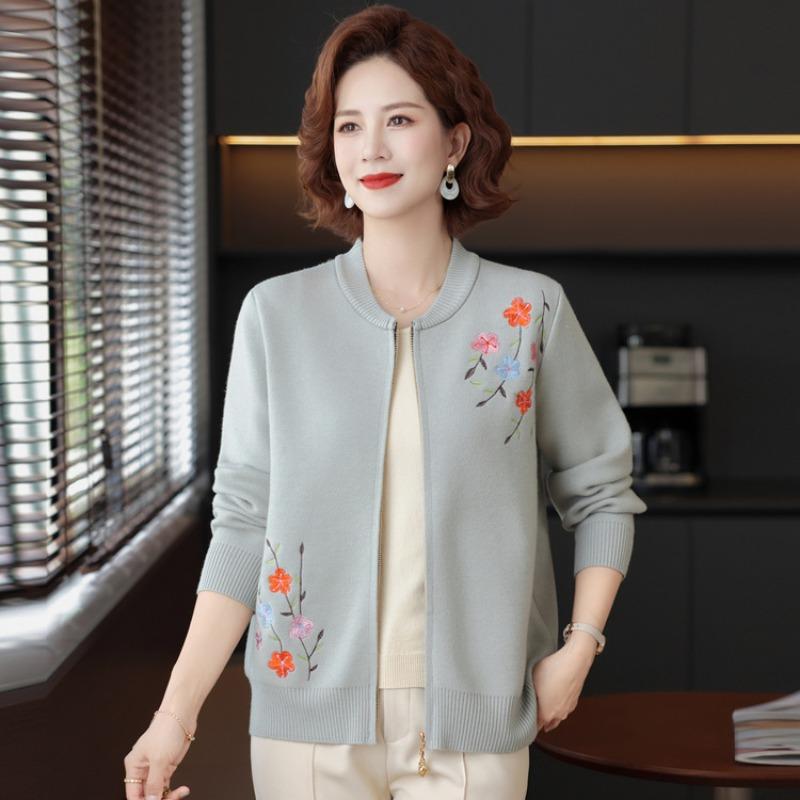 Среднее универсальное пальто-пиджак бабушкино пальто весенне-осенний свитер матери маленький кардиган старик круглый вырез вышитый вязаный свитер