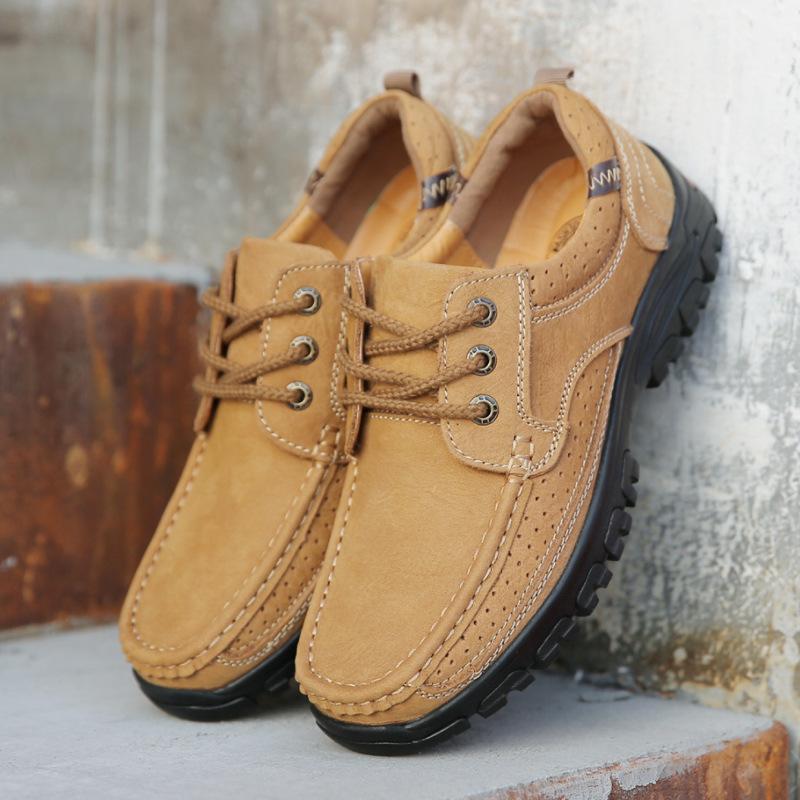 Новые мужские туфли Four Seasons Daily Outdoor Casual Shoes First Layer Cowhide Leather Leather Non-Slip Work Shoes
