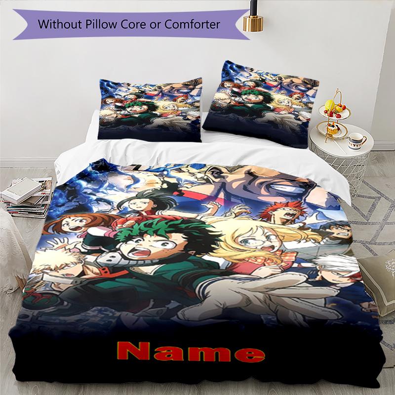 3 шт. Постельное белье с индивидуальным именем My Hero Academia, Застежка на пододеяльнике, Включает 1 пододеяльник и 2 наволочки, Мягкое и удобное для всех сезонов.