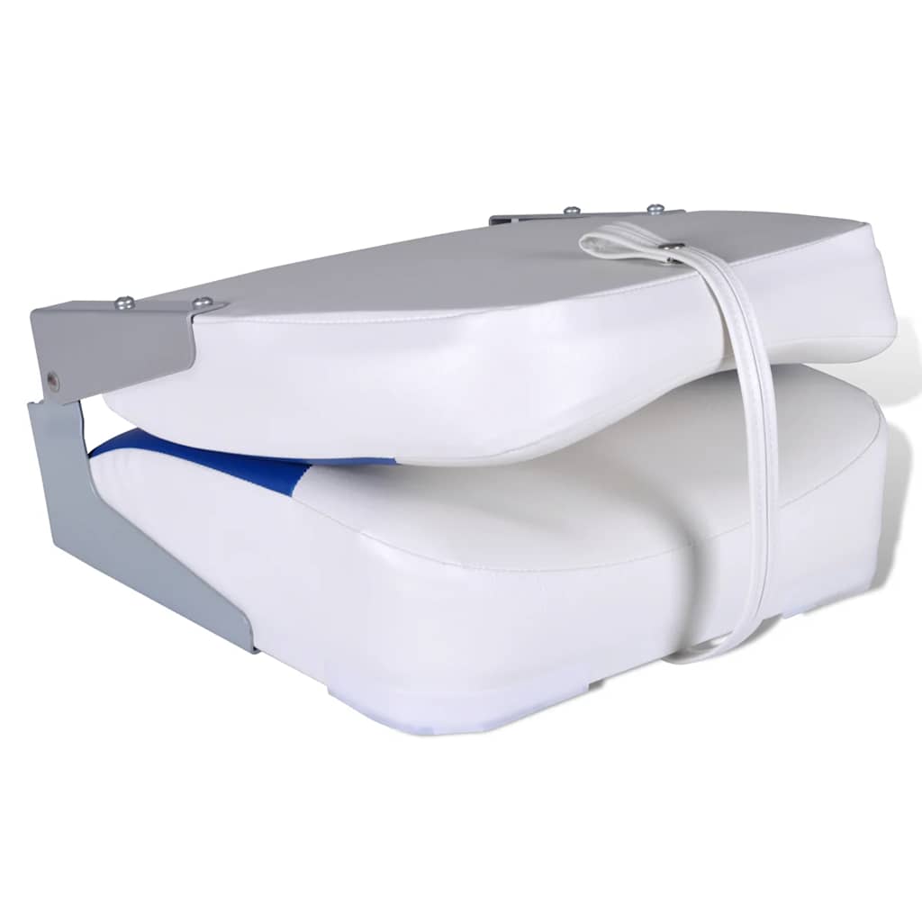 2 Piece Folding Boat Seat with Blue White Cushion